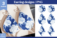 Chinoiserie Flowers earrings, Flowers blue earring designs Product Image 1