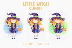 Little Witch Girl - watercolor clipart for sublimation Product Image 2
