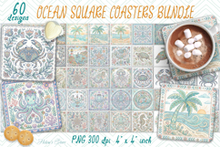 Pastel Ocean retro folk tile pattern square coasters BUNDLE Product Image 1