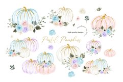 Pastel Blue Arrangements Pumpkin Clipart, Fall White Pumpkin Product Image 1