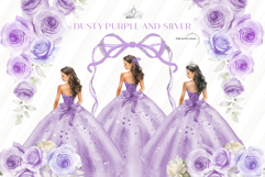 Dusty Purple Quinceañera Clipart, Purple Floral Quinceañera Product Image 1