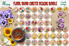 Delicate floral round coaster sublimation designs BUNDLE Product Image 1