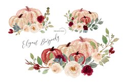 Elegant Burgundy Pumpkin Clipart, Autumn Floral Leaves Product Image 1