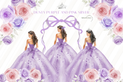 Dusty Purple and Silver Princess Quinceañera Clipart, Product Image 1