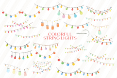 Mason Jar Colorful String Lights Clipart, Blue String Lights Product Image 1