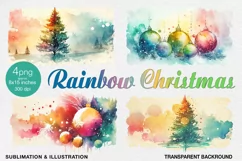 Watercolor Rainbow Christmas cliparts. 4 PNG sublimation Product Image 1