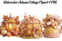 Watercolor Autumn Cottage Png Clipart Product Image 1
