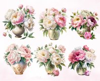 10 PNG Watercolor Peonies Clipart, Floral clipart Bundle Product Image 2