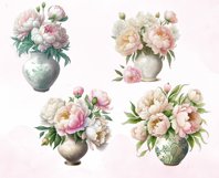 10 PNG Watercolor Peonies Clipart, Floral clipart Bundle Product Image 5