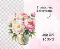 10 PNG Watercolor Peonies Clipart, Floral clipart Bundle Product Image 4