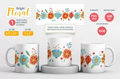 Floral Mug Sublimation Wraps in PNG. 11oz & 15oz Mugs Product Image 1