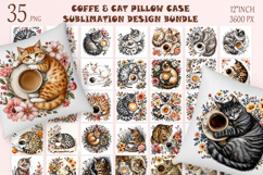 Coffee Cat Flowers Pillow Case Sublimation Designs BUNDLE Product Image 1