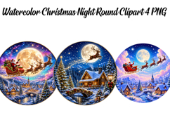 Watercolor Christmas Night Round Png Clipart Product Image 1