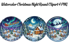 Watercolor Christmas Night Round Png Clipart Product Image 1