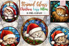 Stained Glass Christmas Lazy Kittens18 PNGs Sublimation Product Image 1