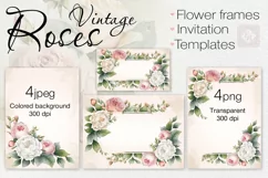 Flower cards, invitations with watercolor roses PNG, JPEG Product Image 1