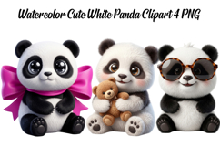 Watercolor Cute White Panda Png Clipart Product Image 1