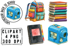 Watercolor Cute Back to School Png Clipart Product Image 1
