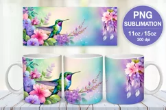 Hummingbird PNG sublimation. 11 & 15 oz mug wrap Product Image 1