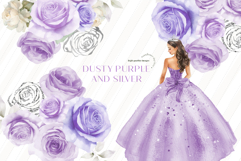 Dusty Purple Quinceañera Clipart, Purple Floral Quinceañera Product Image 2