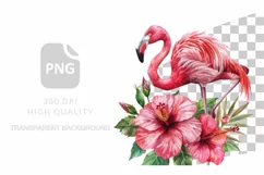 Pink tropical flamingo clipart, Tropical Flowers Product Image 1