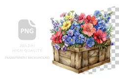 Watercolor wildflower Png Clipart in rustic basket Product Image 1