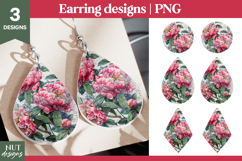 Peonies Flowers earrings, Flowers pink earring sublimation Product Image 1