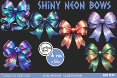 Shiny neon bows. Sublimation design PNG Product Image 1