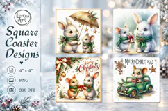 Cozy Christmas Bunny & Mouse Coasters 4 PNG Product Image 2