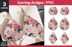 Peonies Flowers earrings, Flowers pink earring sublimation Product Image 1