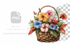 Watercolor wildflower Png Clipart in rustic basket Product Image 1