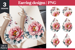 Peonies Flowers earrings, Flowers pink earring sublimation Product Image 1