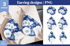 Chinoiserie Flowers earrings, Flowers blue earring designs Product Image 1