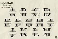 Sunflower Monogram Letters SVG PNG EPS Product Image 2