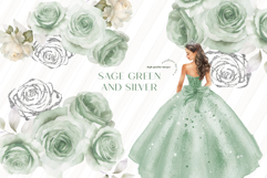 Sage Green &amp; Silver Dresses Clipart, Sage Green Quinceañera Product Image 2