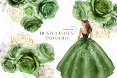 Hunter Green and Gold Princess Clipart, Green Quinceañera Product Image 2