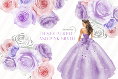 Dusty Purple and Silver Princess Quinceañera Clipart, Product Image 2