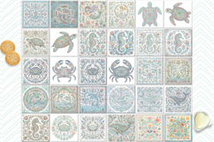 Pastel Ocean retro folk tile pattern square coasters BUNDLE Product Image 2