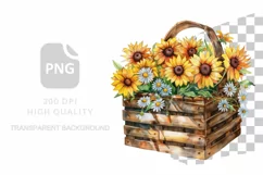 Watercolor Sunflower Basket Clipart, Summer Flowers Product Image 1