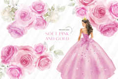 Soft Pink Gold Bow Princess Clipart, Soft Pink Quinceañera Product Image 2
