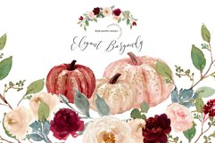 Elegant Burgundy Pumpkin Clipart, Autumn Floral Leaves Product Image 3