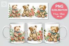 Watercolor Teddy Bear mug PNG sublimation. 11&15 oz mug Product Image 1