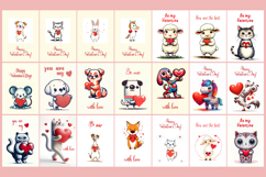 Cute Valentines day greeting card BUNDLE | Retro animals png Product Image 2