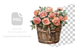 Pink Roses in Basket Watercolor Flowers Product Image 1