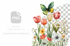 Watercolor Lily Clipart , Spring Flower and Butterfly Product Image 1