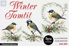 Watercolor Winter Tomtit cliparts. 3 PNG sublimation Product Image 1