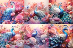 Colorful peacock with flowers digital papers Product Image 1