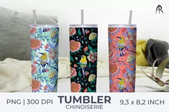 Floral & Bird Chinoiserie Tumbler Sublimation Wrap - 20 oz Product Image 1