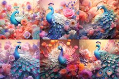 Colorful peacock with flowers digital papers Product Image 2