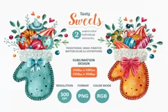 Watercolor Mittens Full of Sweets and Candy PNG Clipart Product Image 1